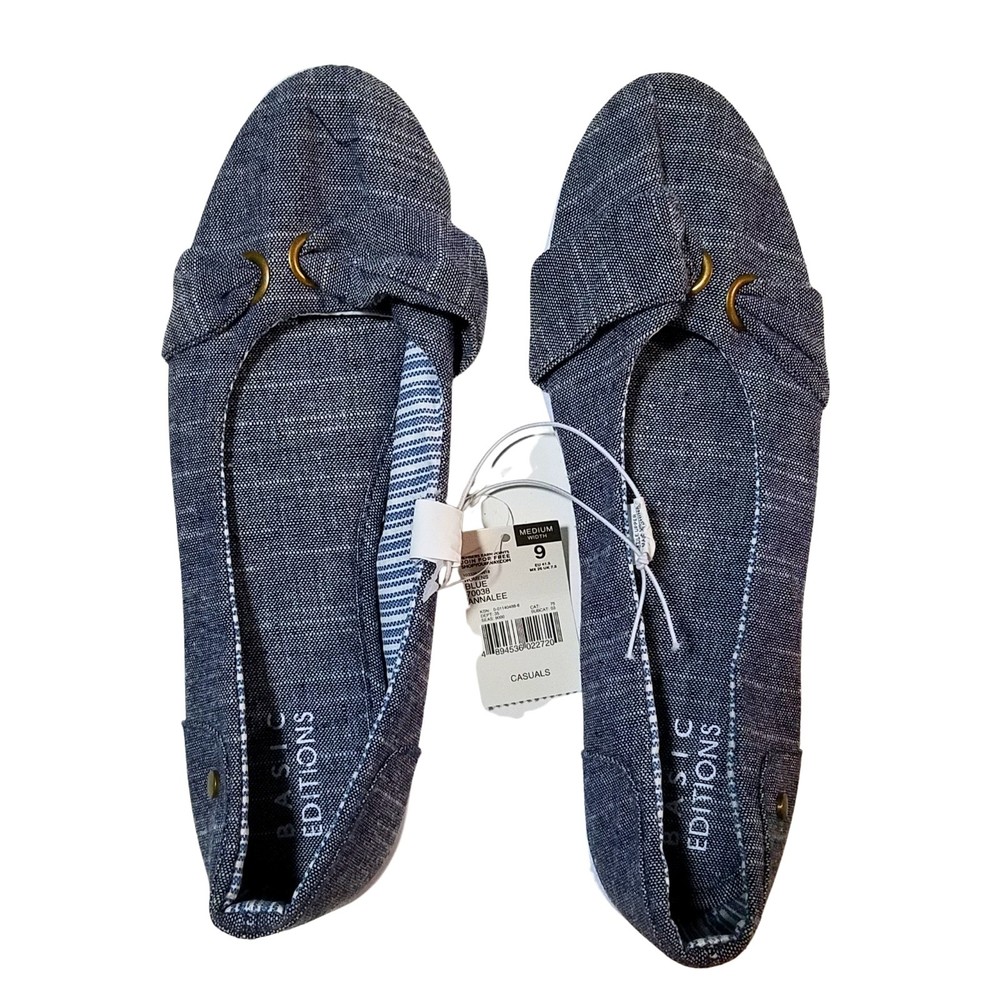 Basic Editions Women's AnnaLee Blue Slip On Loafers Flats Shoes Size 9